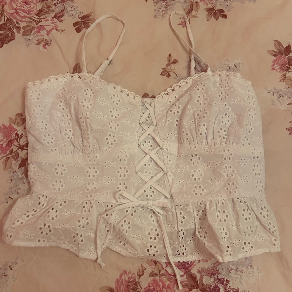 NEW Wild Fable Small White Eyelet Corset Crop Top Tank coquette cottagecore